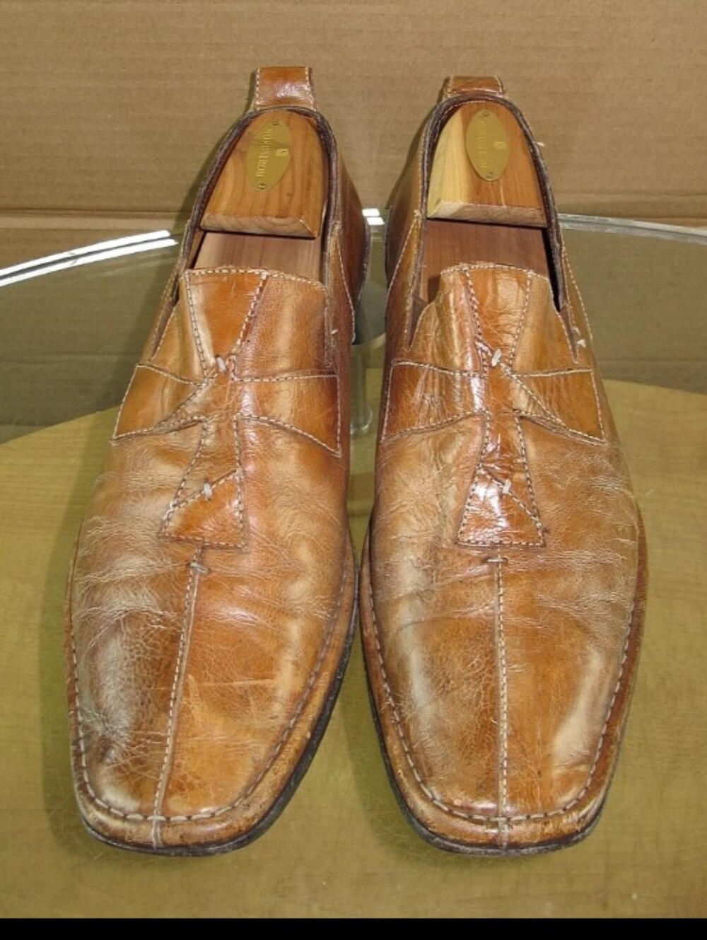 Mark Nason Men's Loafers Brown distressed Leather Made In Italy Size 8